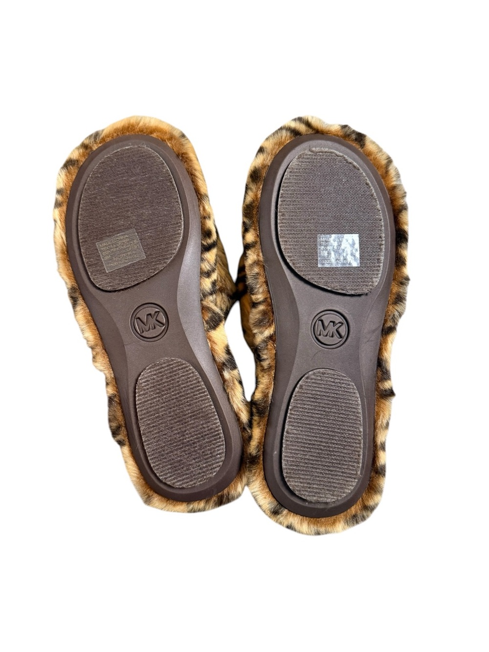 Michael Kors Leopard Faux Fur Slippers Rhinestone MK Logo Size 8M - Picture 9 of 10